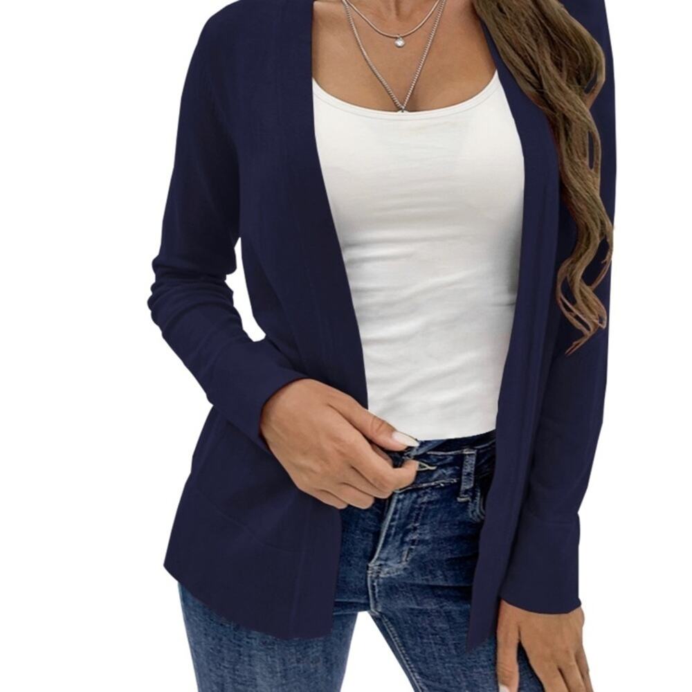 Open Front Lightweight Cardigan Sweater Sz Medium Navy Blue Othyroce